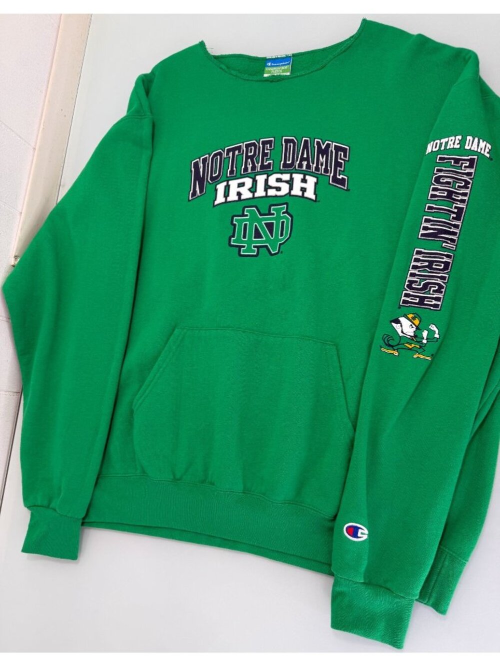Notre Dame Champion Sweatshirt Pullover Mens Large L Fighting Irish Green